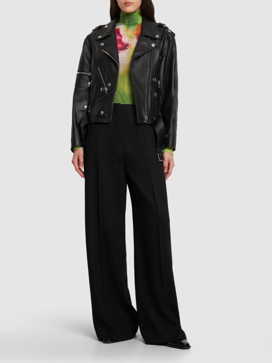Moschino: Leather belted jacket w/ zip details - Black - women_1 | Luisa Via Roma