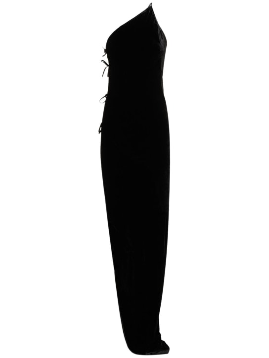 Rick Owens: Taco lace-up velvet long dress w/cutout - Black - women_0 | Luisa Via Roma