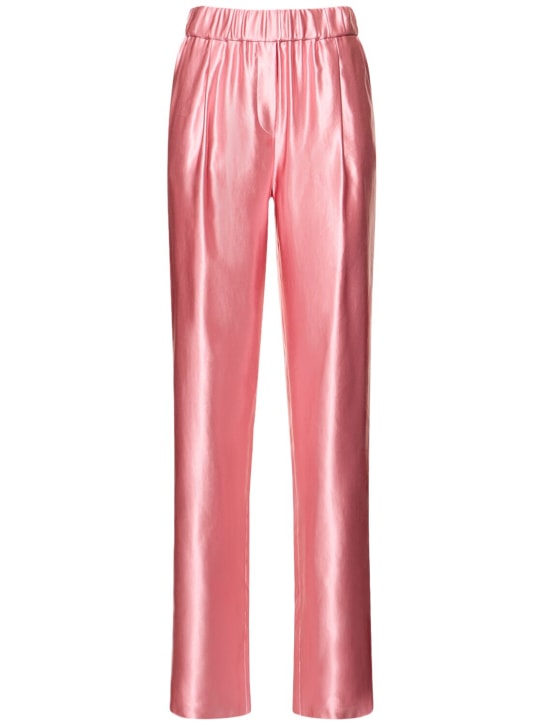 Giorgio Armani: Pleated silk & linen straight pants - Pink - women_0 | Luisa Via Roma