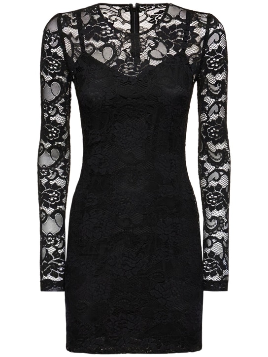 Dolce&Gabbana: Vestido mini de encaje stretch - Negro - women_0 | Luisa Via Roma
