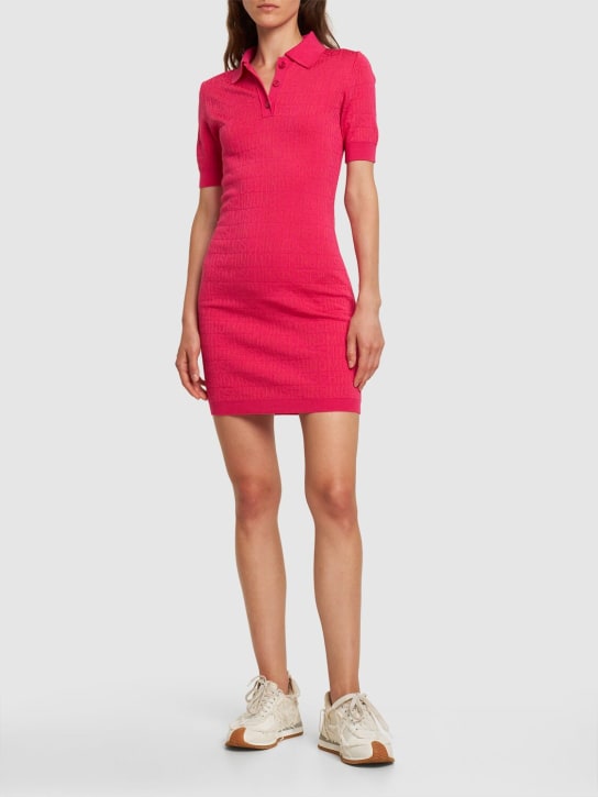 Moschino: Logo jacquard knit polo mini dress - Pink - women_1 | Luisa Via Roma