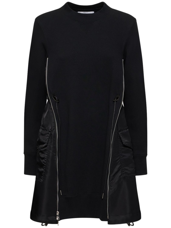 Sacai: Robe courte en jersey éponge - Noir - women_0 | Luisa Via Roma