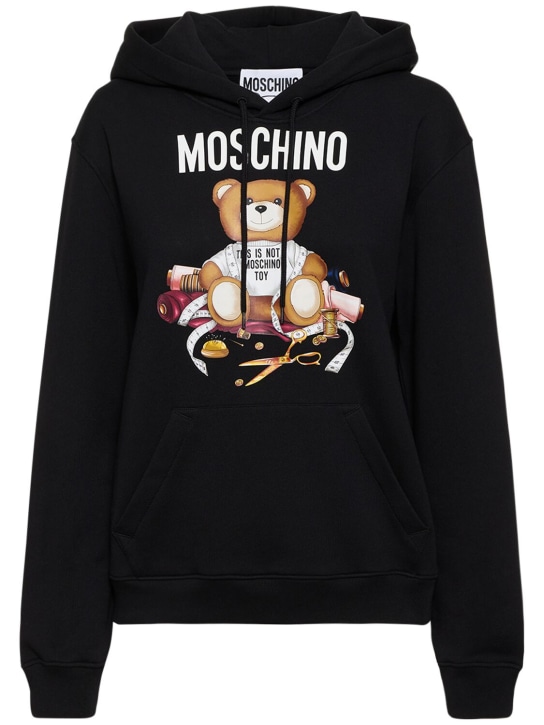 Moschino: Logo printed cotton jersey hoodie - women_0 | Luisa Via Roma