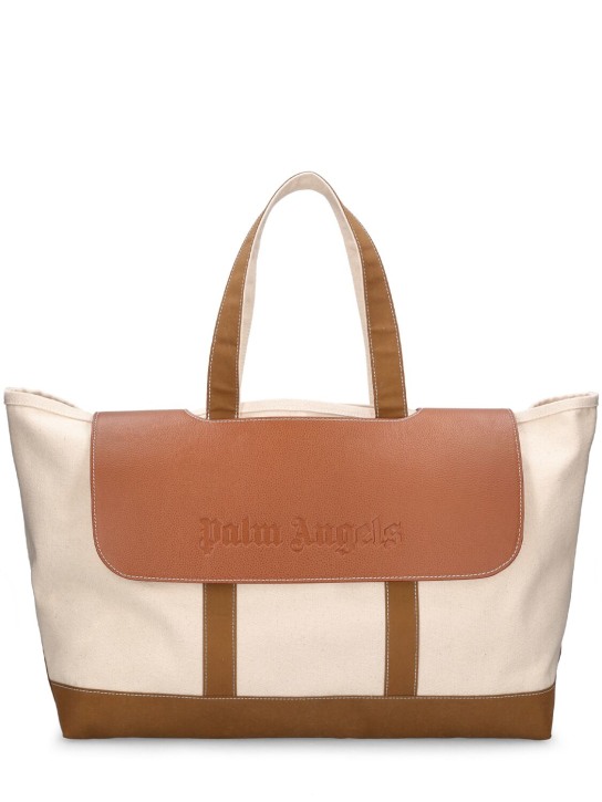 Palm Angels: Palm Angels classic cotton tote - White/Brown - men_0 | Luisa Via Roma