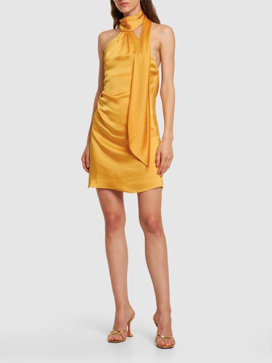 SIMKHAI: Jade draped satin mini dress w/scarf - Yellow - women_1 | Luisa Via Roma