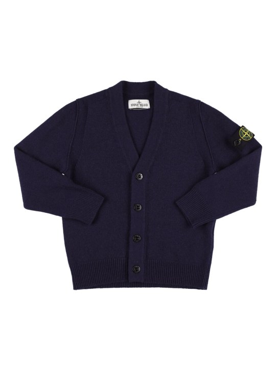 Stone Island: Cardigan in maglia di misto lana con logo - Navy - kids-boys_0 | Luisa Via Roma