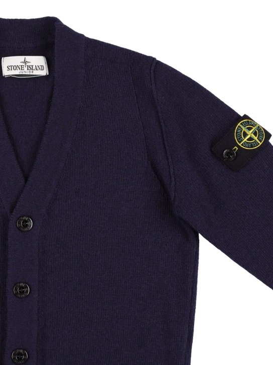 Stone Island: Cardigan in maglia di misto lana con logo - Navy - kids-boys_1 | Luisa Via Roma