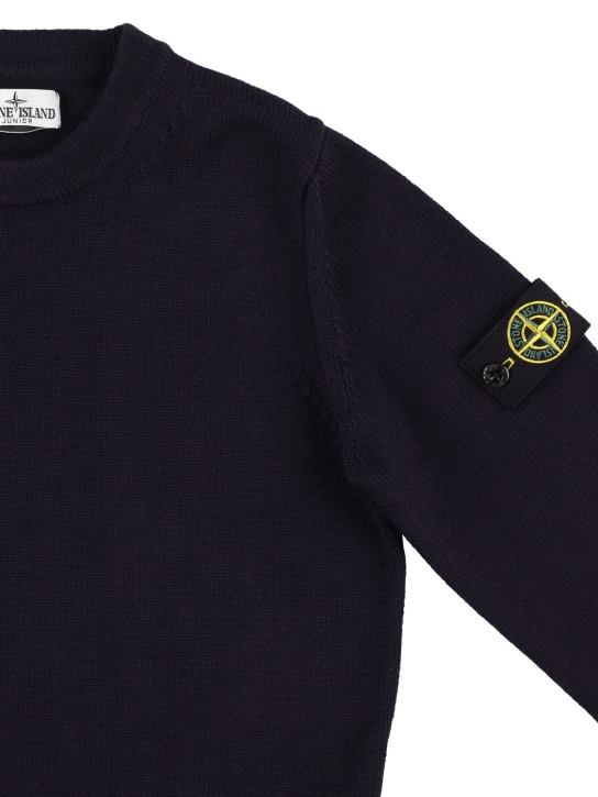 Stone Island: Cotton blend knit sweater w/logo patch - Navy - kids-boys_1 | Luisa Via Roma