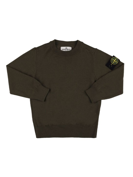 Stone Island: Logo wool knit sweater - Militärgrün - kids-boys_0 | Luisa Via Roma