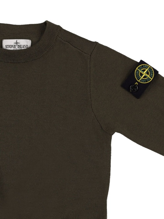 Stone Island: Logo wool knit sweater - Military Green - kids-boys_1 | Luisa Via Roma