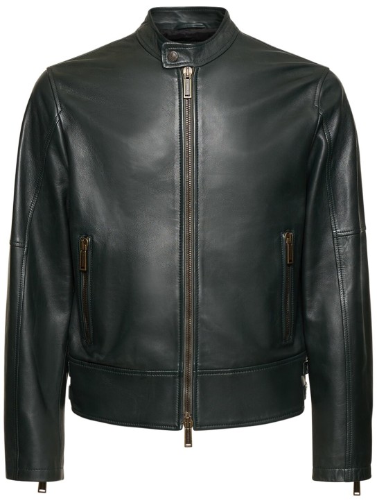 Dsquared2: Leather biker jacket - Laurel Green - men_0 | Luisa Via Roma