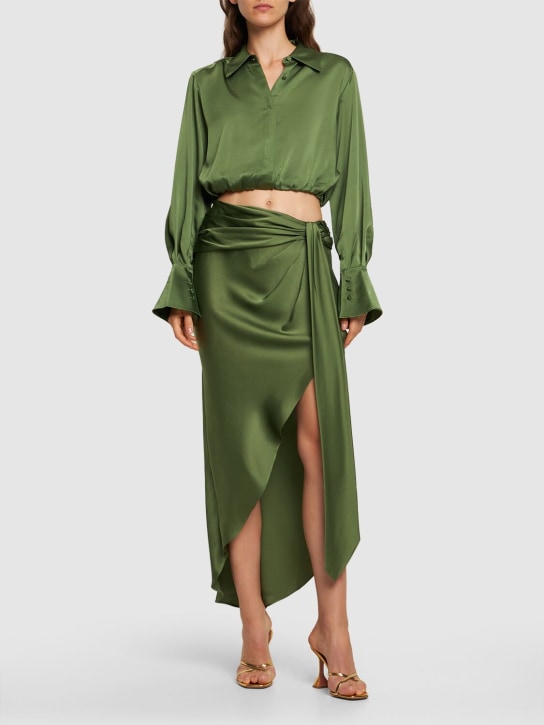 SIMKHAI: Elisabetta draped midi skirt - Olive Green - women_1 | Luisa Via Roma