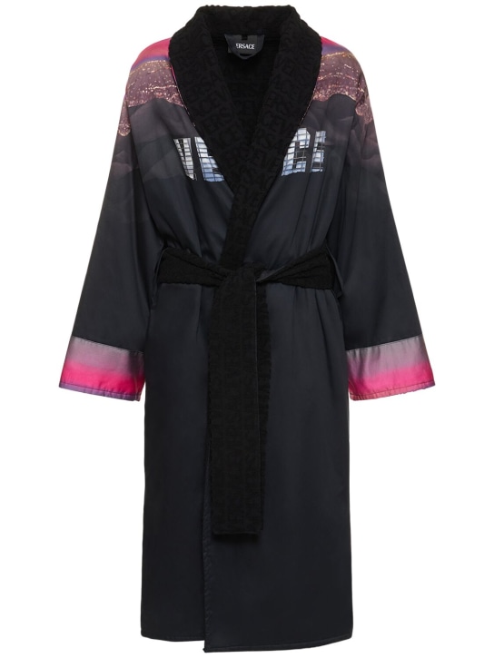 Versace: Heritage printed bathrobe - Black - ecraft_0 | Luisa Via Roma