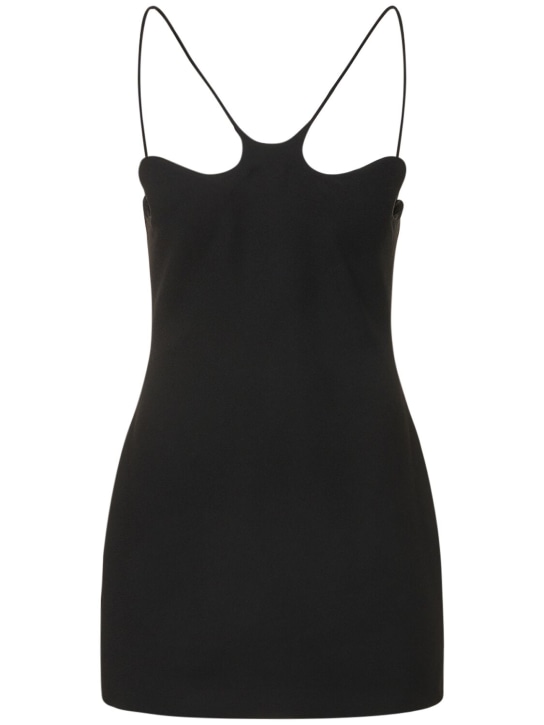 Mônot: Wavy neck crepe sleeveless mini dress - Black - women_0 | Luisa Via Roma