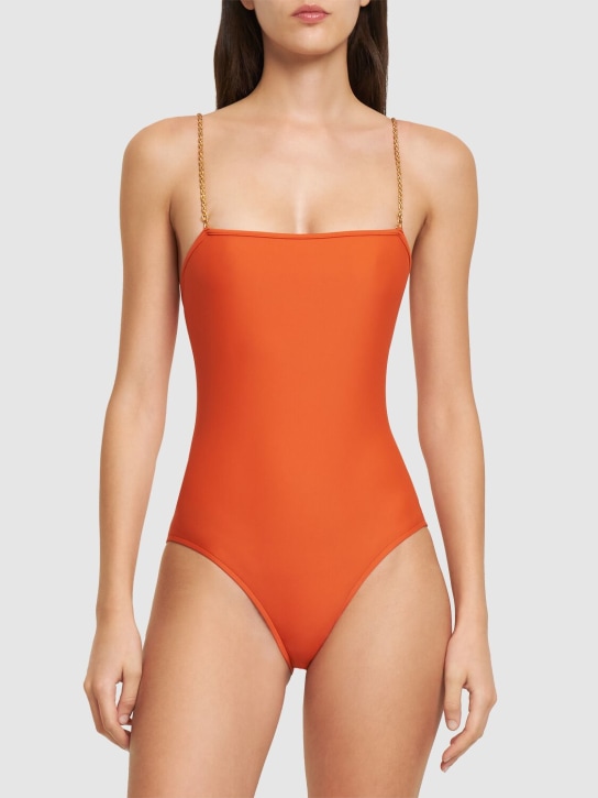 Dolla Paris: Lola one piece swimsuit w/chain straps - Arancione - women_1 | Luisa Via Roma