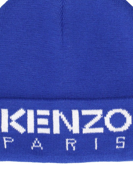 Kenzo Kids: Bonnet en coton et laine à logo - Bleu Marine - kids-boys_1 | Luisa Via Roma