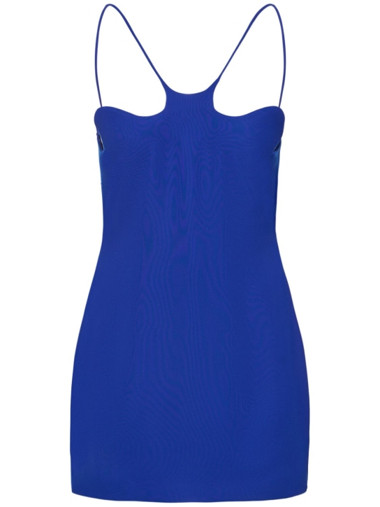 Mônot: Wavy neck crepe sleeveless mini dress - Blue - women_0 | Luisa Via Roma