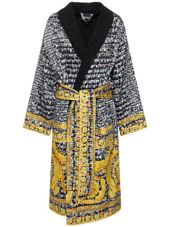 Versace: Heritage printed bathrobe - Gold/Black - ecraft_0 | Luisa Via Roma