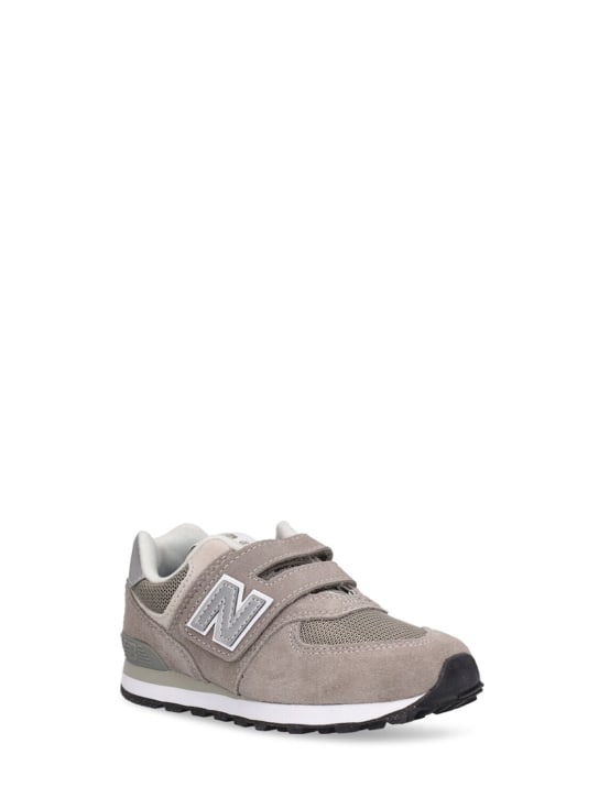New Balance: 574 Faux leather sneakers - Grey - kids-girls_1 | Luisa Via Roma