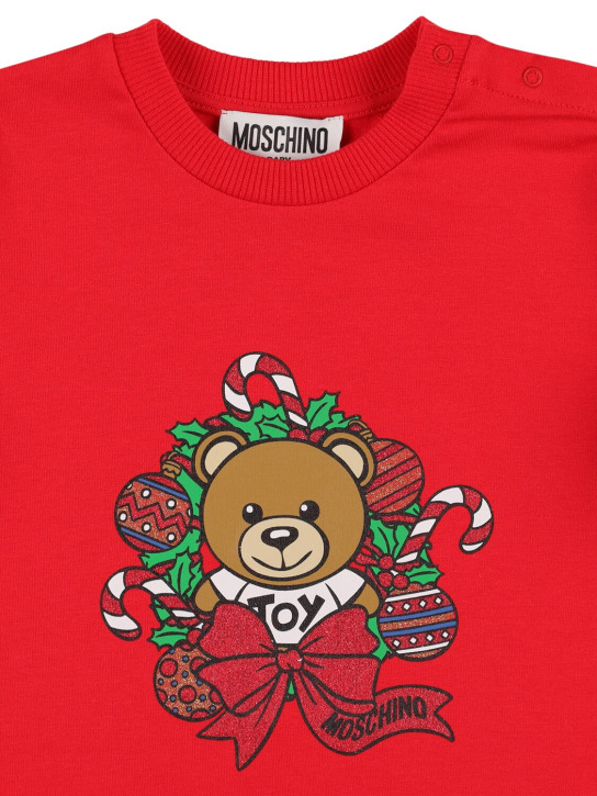 Moschino: T-shirt in jersey di cotone gommato - Rosso - kids-boys_1 | Luisa Via Roma