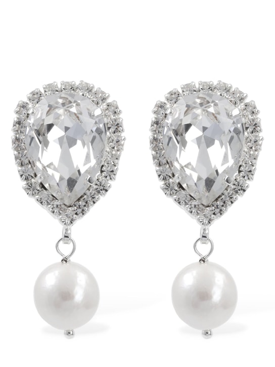 Magda Butrym: Crystal & pearl drop earrings - Crystal/Cream - women_0 | Luisa Via Roma