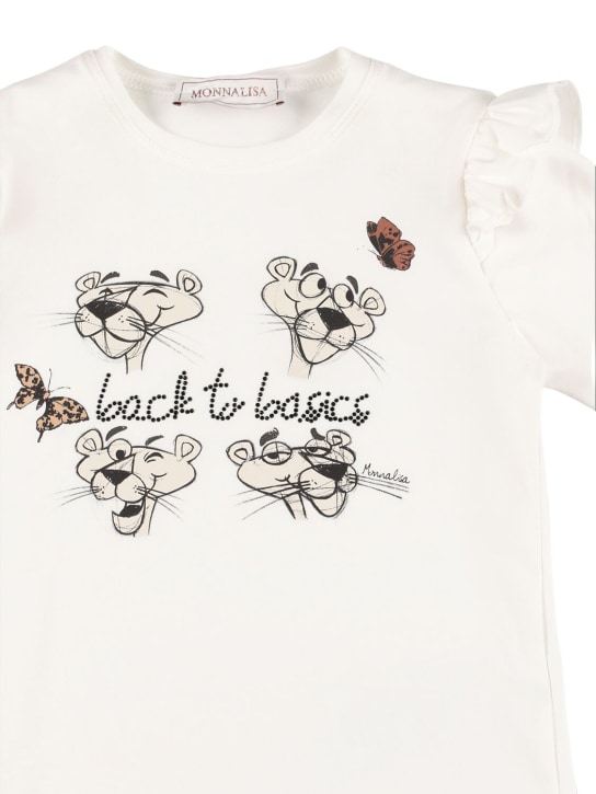 Monnalisa: Pink Panther print cotton jersey t-shirt - White - kids-girls_1 | Luisa Via Roma