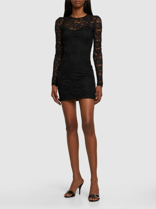 Dolce&Gabbana: Stretch lace mini dress - Black - women_1 | Luisa Via Roma