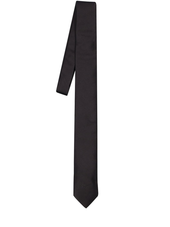 Dolce&Gabbana: Cravatta in seta con logo - Nero - men_0 | Luisa Via Roma