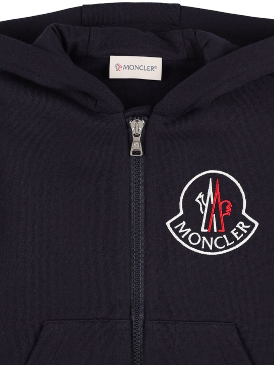 Moncler: Brushed cotton zip hoodie - Navy - kids-boys_1 | Luisa Via Roma