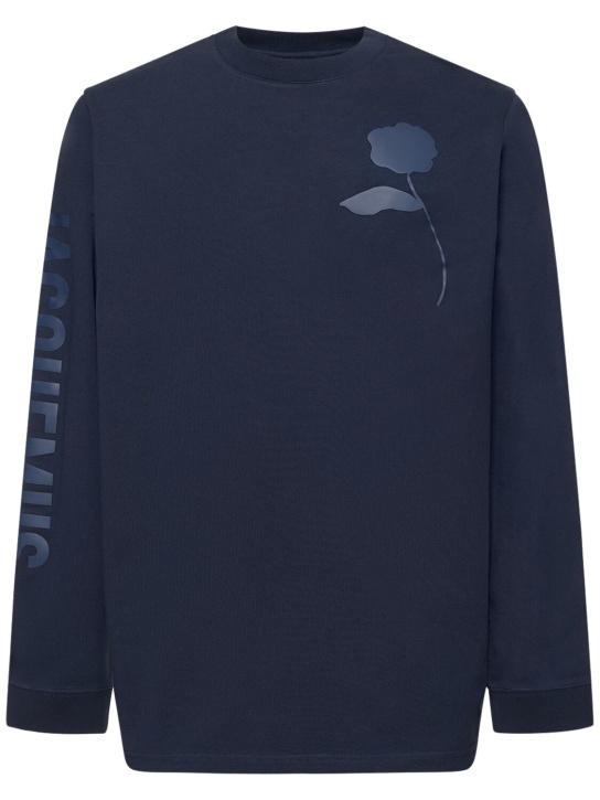 Jacquemus: T-shirt en coton imprimé Le Tshirt Ciceri - Navy Solid Rose - men_0 | Luisa Via Roma
