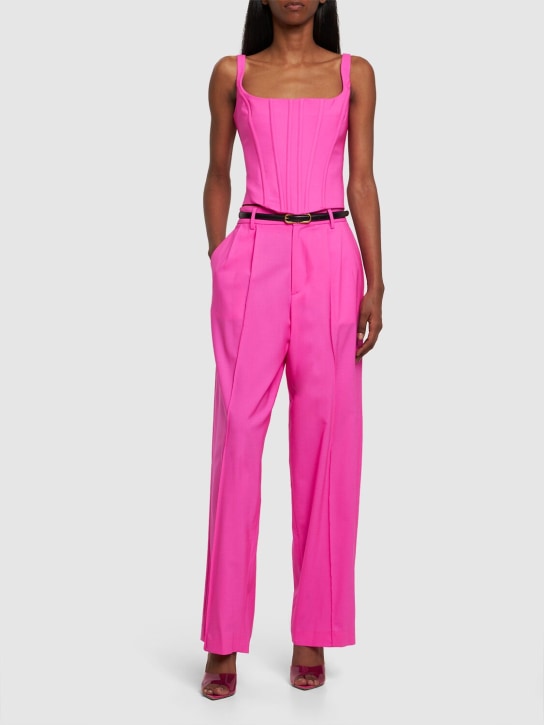 Giuseppe Di Morabito: Twisted light wool double bustier top - Hot Pink - women_1 | Luisa Via Roma