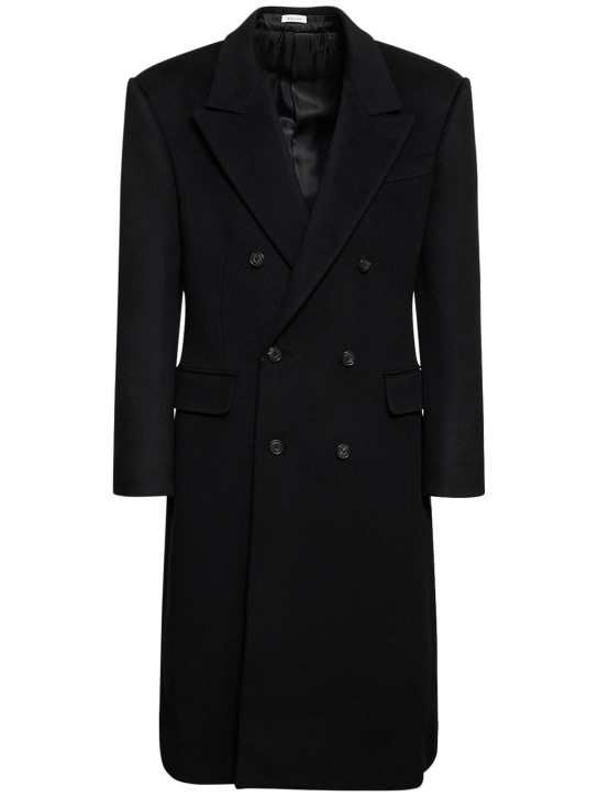 Alexander McQueen: Wide shoulder fitted cashmere coat - Black - men_0 | Luisa Via Roma