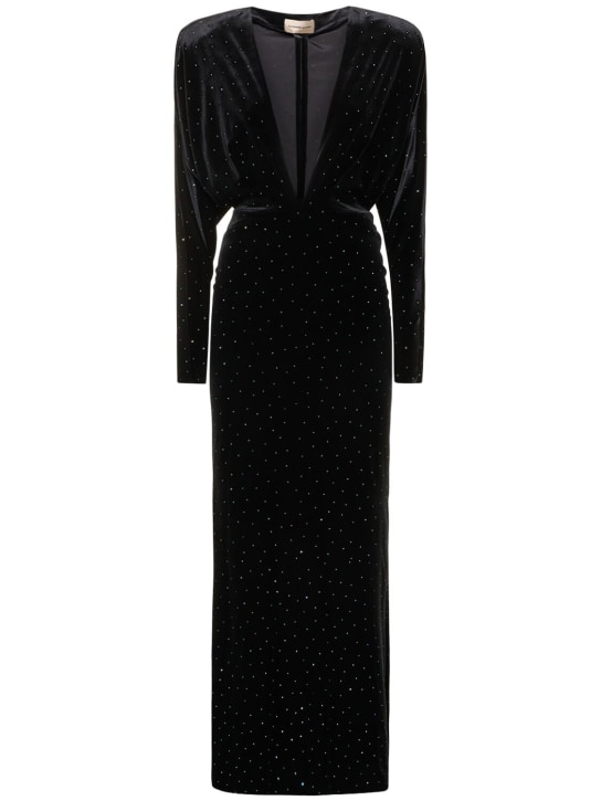 Alexandre Vauthier: Glittered velvet long dress - Black - women_0 | Luisa Via Roma