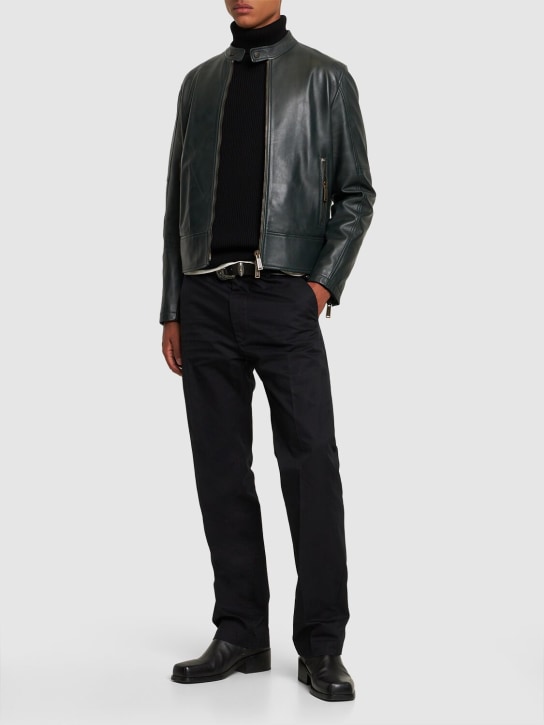 Dsquared2: Leather biker jacket - Laurel Green - men_1 | Luisa Via Roma