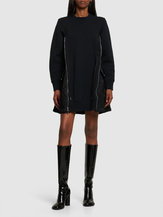 Sacai: Robe courte en jersey éponge - Noir - women_1 | Luisa Via Roma