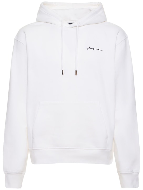 Jacquemus: Sweat en coton à capuche Le Sweatshirt Brode - Blanc - men_0 | Luisa Via Roma
