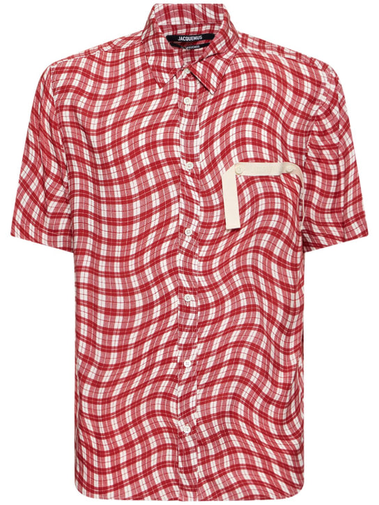 Jacquemus: Camisa de viscosa estampada - Print Dark Red - men_0 | Luisa Via Roma