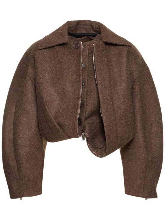Jacquemus: Le Manteau Feltro raglan crop jacket - Dark Brown - women_0 | Luisa Via Roma