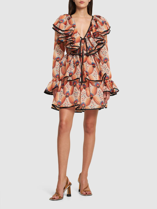 Etro: Ruffled printed chiffon mini dress - women_1 | Luisa Via Roma