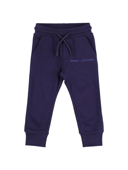 Marc Jacobs: Pantalon de survêtement en coton à imprimé logo - Bleu Marine - kids-boys_0 | Luisa Via Roma