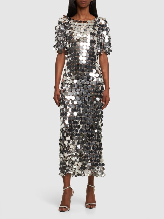 Rabanne: Round sequined mesh long dress - Silver - women_1 | Luisa Via Roma