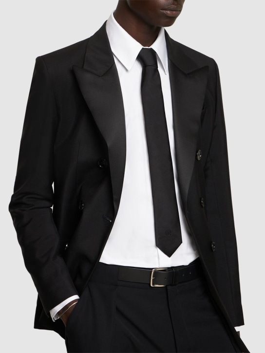 Dolce&Gabbana: Corbata de seda con logo - Negro - men_1 | Luisa Via Roma