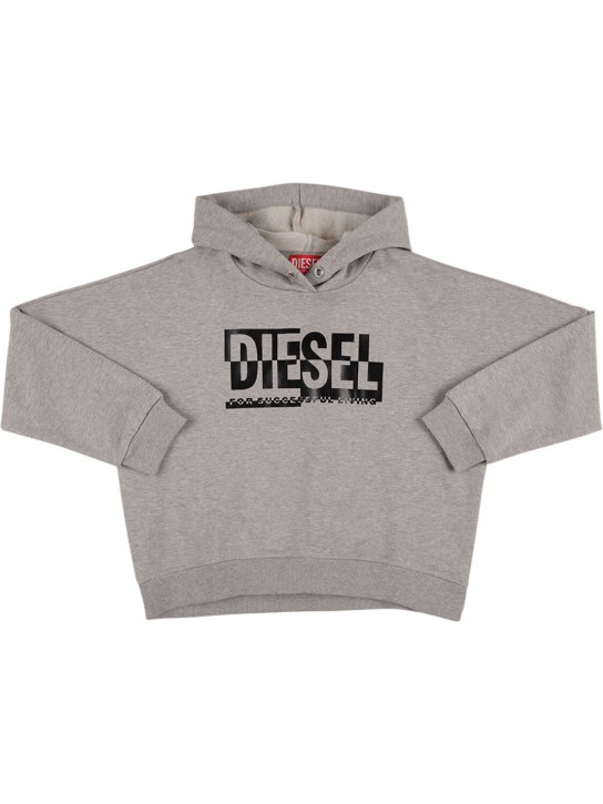 Diesel Kids: Rubberized logo cropped cotton hoodie - Grey - kids-girls_0 | Luisa Via Roma