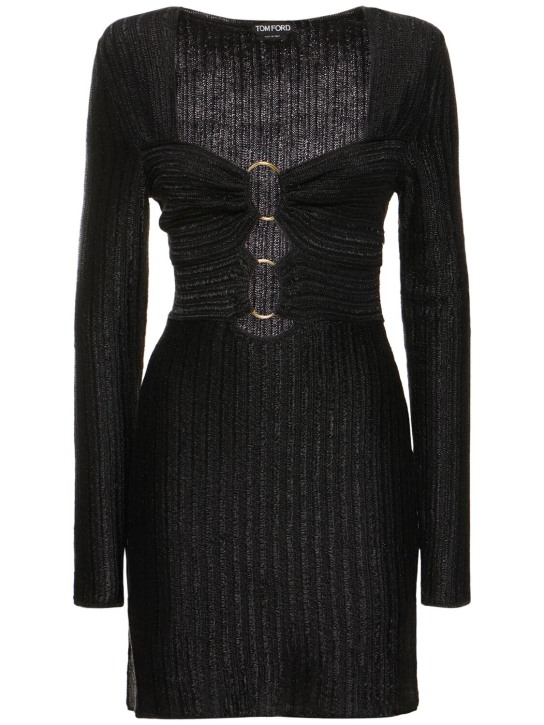 Tom Ford: Lurex cotton & wool knit mini dress - Black - women_0 | Luisa Via Roma