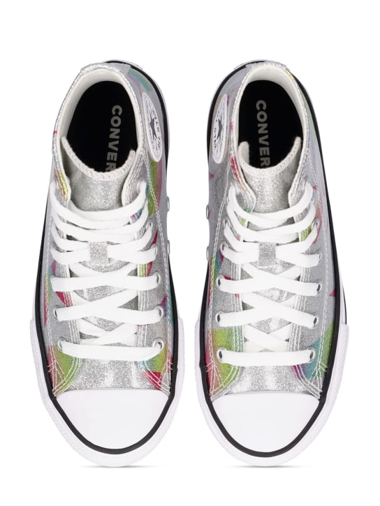 Converse: Glitter tech lace-up high sneakers - Silver - kids-girls_1 | Luisa Via Roma