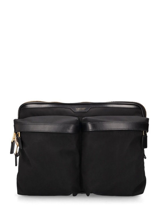 Tom Ford: Logo tech & leather messenger bag - Black - men_0 | Luisa Via Roma