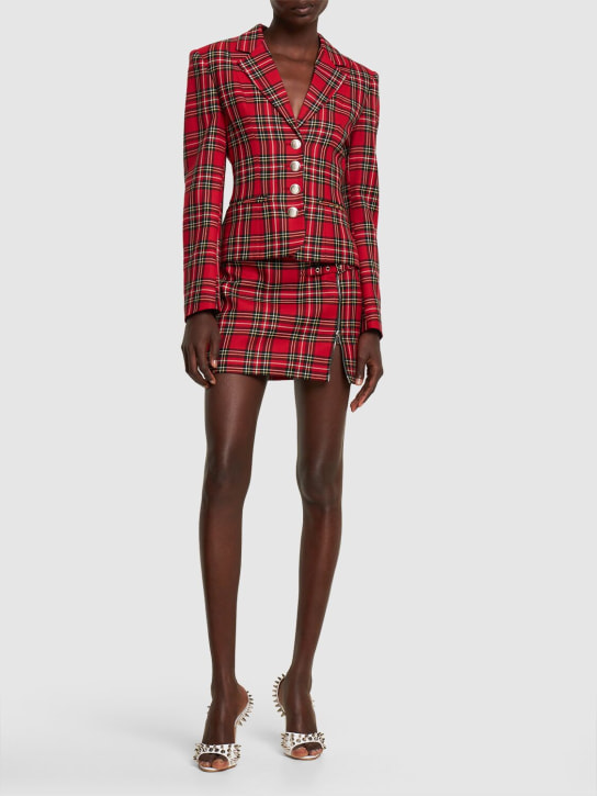 Alessandra Rich: Tartan mini skirt w/ buckles - Red - women_1 | Luisa Via Roma