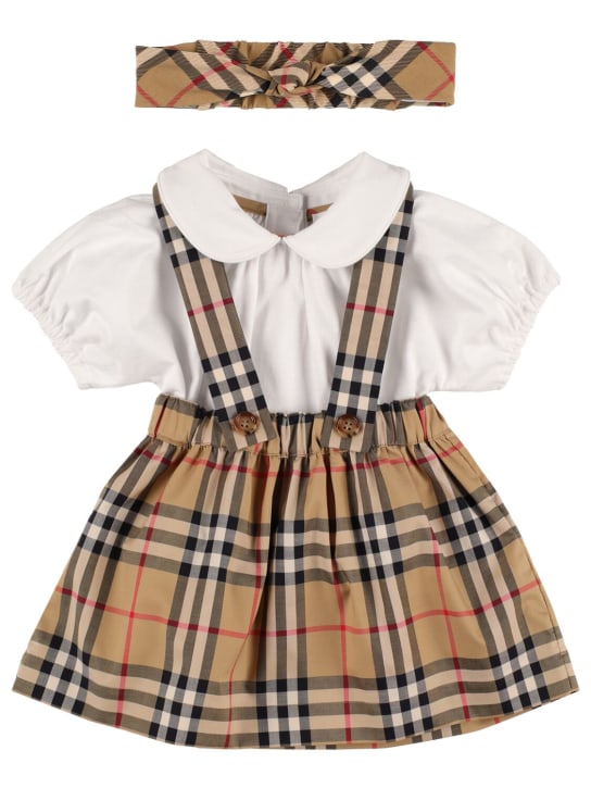 Burberry: Body, vestito e fascia in cotone - Bianco/Beige - kids-girls_0 | Luisa Via Roma