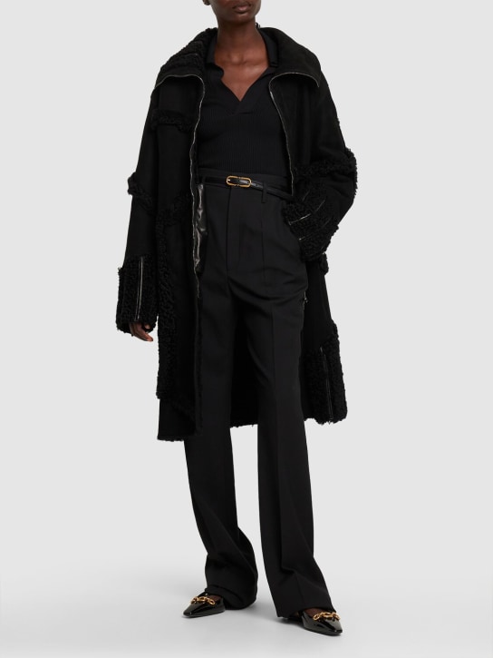 Tom Ford: Patchwork shearling long coat - Black - women_1 | Luisa Via Roma