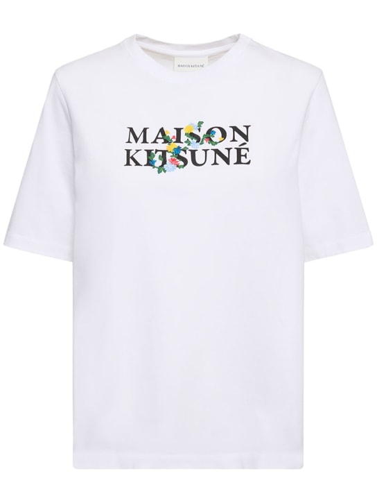 Maison Kitsuné: 플라워 로고 프린트 코튼 티셔츠 - 화이트 - women_0 | Luisa Via Roma